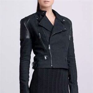 Ralph Lauren Italian Lamb Leather Patch Stretch Denim Moto Jacket